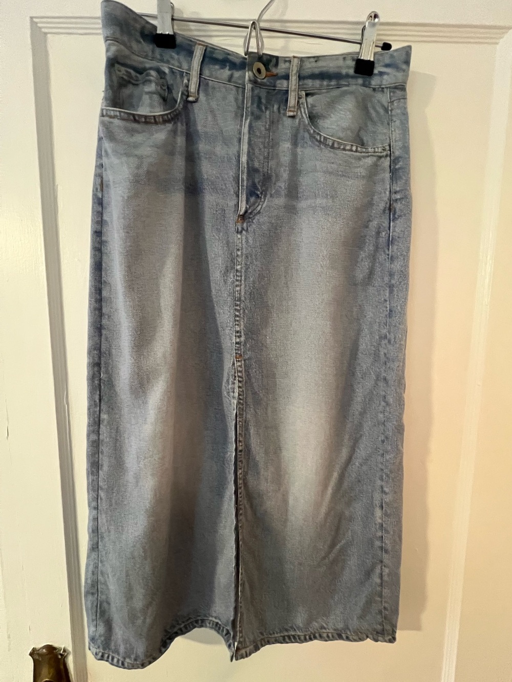 rag & bone Light Blue Denim Midi Skirt